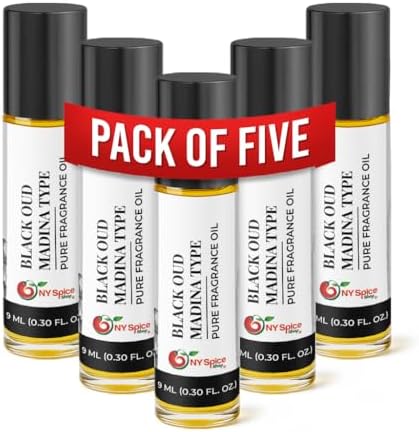 NY Spice Shop Black Oud Madina Musk Fragrance – Pack of 5 Musk and Oud Blend – Madina Fragrance Oil with Warm Deep Musky Long Lasting Aroma – Traditional Arabic Perfume for Personal Scent Collection by NYSpiceShop