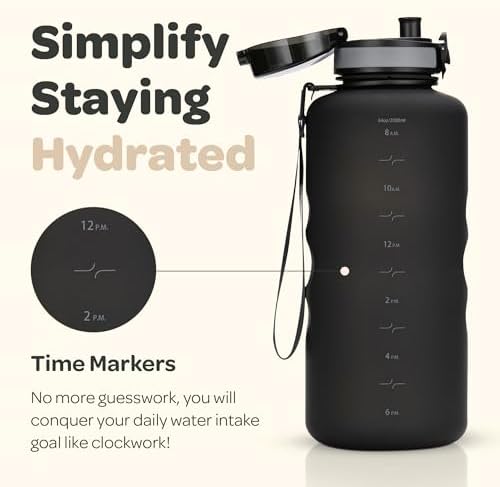 Motivational Water Bottle with Time Marker & Fruit Infuser 64 oz