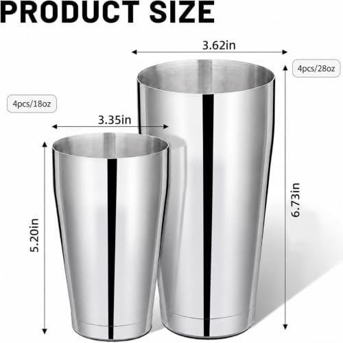 8 Pcs Cocktail Shaker Boston Shaker Set Professional Bartender Kit Bar Stainless Steel Drink Shaker Bartending Martini Tin with 18oz & 28oz Mixed Alcohol Tool for Beginner(Silver)