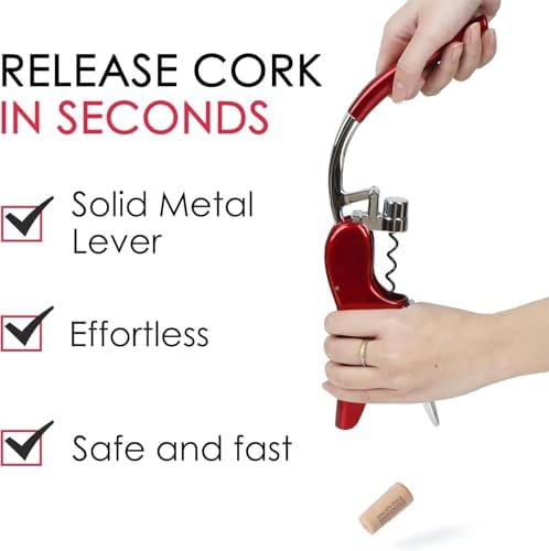 Wine Bottle Opener, Vertical Lever Corkscrew with Built in Foil Cutter Design, Manual Handheld Corkscrew with Ergonomic Lever Pump