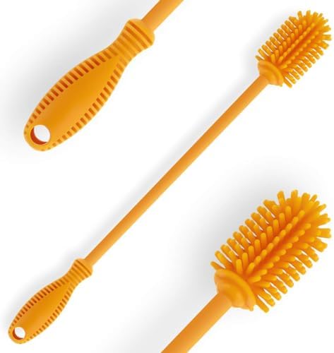 Silicone Bottle Brush with Long Handle, 12.5" Bottle Cleaning Brush, Orange by ddLUCK