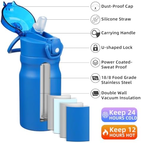 BJPKPK 14 oz Insulated Water Bottle, Straw, Handle, Stainless Steel Flask - Image 2