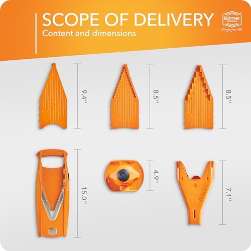 Börner Mandoline Slicer V5 (Starter Set) • Vegetable V-Slicer for Slices, Sticks & Dices in Various Sizes • With Stainless Steel V-Blade • Adjustable Kitchen Slicer • Color: Orange - Image 6