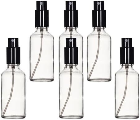 YIZHAO Clear Glass Spray Bottles 2oz, with Small Fine Mist Spray, Metal Cap, Refillable for Essential Oil,Travel,Cleaning,Perfume,Aromatherapy,Makeup – 6 Pcs by YizhaoGlassSprayandDropperBottles