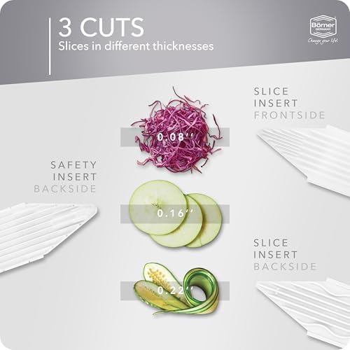 Börner Mandoline Slicer V3 (Basic Set) • V-Slicer for Vegetables & Fruits • Adjustable Kitchen Slicer • 3 Thickness Settings • With Rubber Feet & Stainless Steel V-Blade • Color: White - Image 3