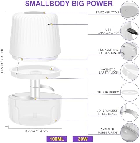 100ML Garlic Chopper, Electric Garlic Mincer, Mini Food Processor - Image 2