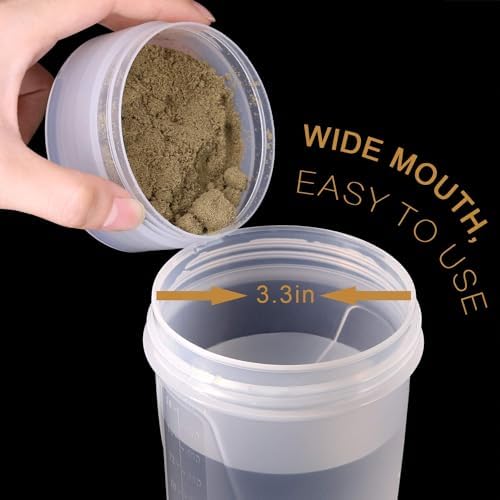 Hydro2Go 16oz Protein Shaker Bottle with Shaker Ball and 2 Storage Jars | BPA-Free Plastic Cup with Clear Measurement Scale | Perfect for Protein Mixes and Pills | Portable Pre-Workout Drink Cup Black - Image 4