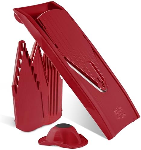 Mandoline Food Slicer Börner V1 (Starter Set) by Reston Lloyd • V-Slicer with 3 Blade Inserts & Food Holder • Made in Germany • Fruit & Vegetable Chopper • Multiple Settings • Color: Red by B%C3%B6rner