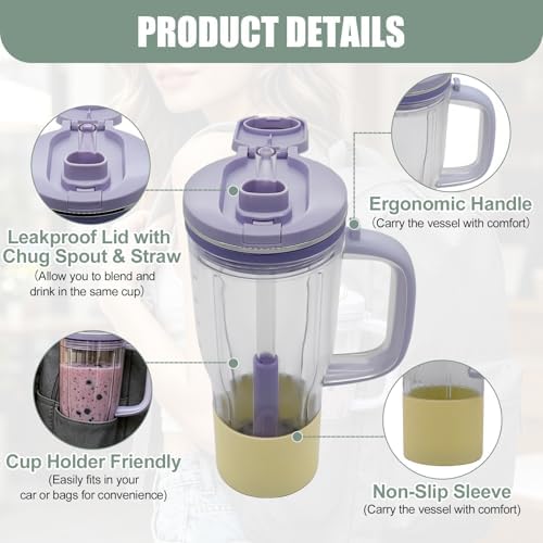 26 oz Travel Tumbler Replacement Compatible with Ninja BlendBoss Personal Blenders, Replacement 26oz Smoothie Vessel Cup with Lid & Straw for Blendboss DB351PR DB351CY DB351ST,Leakproof,Lavender - Image 5