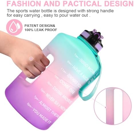 1 Gallon Water Bottle with Time Marker and Straw, BPA Free 128oz Leak Proof Motivational Large Water Bottle Jug with Handle, Pop Up Open Sports Big Bottle Jug with Comfortable Silicone Nozzle