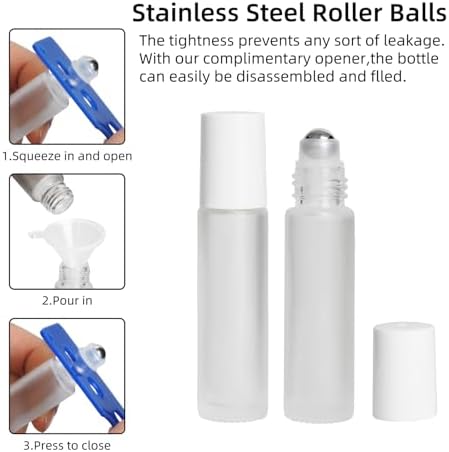 10ml Glass Essential Oil Roller Bottle, 24PCS Clear Frosted Essential Oil Roller Bottles with Stainless Steel Rollers - Refillable, Leak-Proof Design, Suitable for Travel and DIY Skincare Products. - Image 3