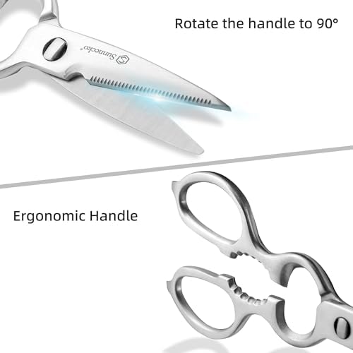Heavy Duty Kitchen Scissors - Stainless Steel Kitchen Shears, Ultra Sharp Micro Serrated Poultry Shears, Cooking Scissors for Meat, Dishwasher Safe