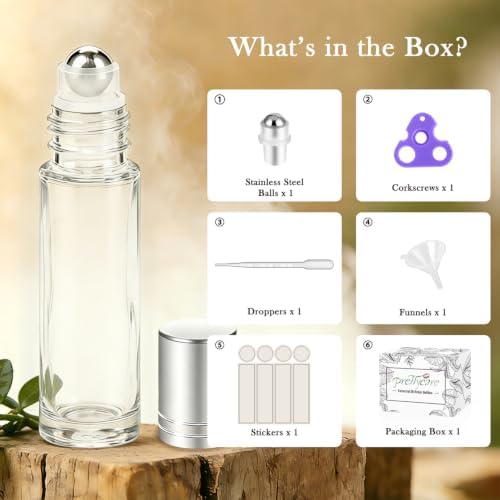 PrettyCare 4 Pack, 10 ml Essential Oil Roller Bottles with Stainless Steel Roller Ball - Refillable Leak-proof Empty Thick Clear Glass Roll on Bottles with Silver Caps for Travel, Perfume - Image 2