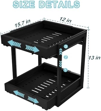 2-Tier Expandable Pull Out Cabinet Organizer, Cabinet Drawers, 16"D
