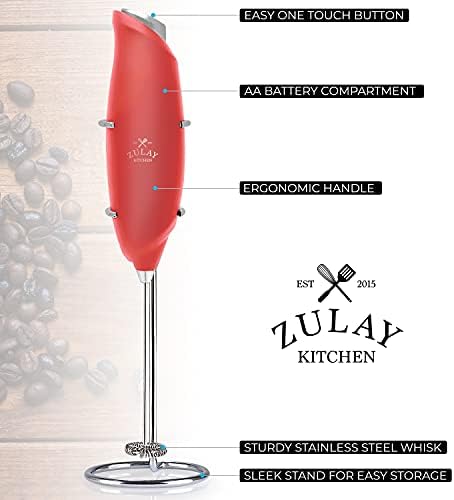 Zulay Kitchen Premium One-Touch Milk Frother for Coffee - Easy-Use Frother Handheld Foam Maker - Electric Whisk Drink Mixer for Cappuccino, Frappe, Matcha and Hot Chocolate (Cardinal Red) - Image 4