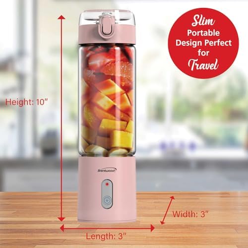Brentwood 50-Watt 17-Oz. Portable Battery-Operated USB-Chargeable Glass Blender (Pink) - Image 5