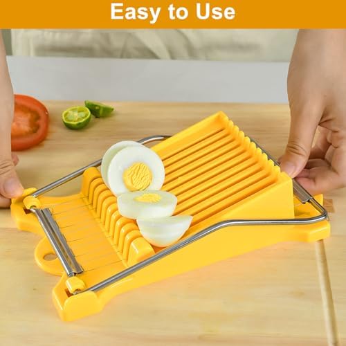 Egg Slicer for Hard Boiled Eggs, Food Slicer with 14 Stainless Steel Wires, Heavy Duty Hard Boiled Egg Cutter, Spam Slicer for Soft Fruit Strawberry Luncheon Meat Home Use (1Pcs, Yellow) - Image 5