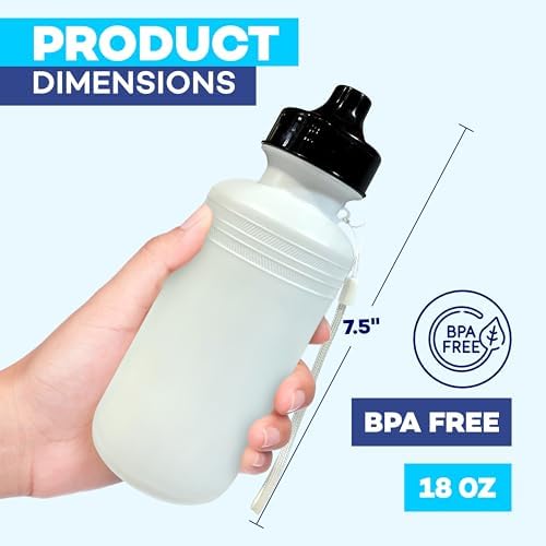 Sports Water Bottles Bulk (12 Pack) 18 oz Squeeze Reusable Plastic White School Bike Water Bottle for Kids, BPA Free, Party Favor Giveaways, ee, School Kids Bottles