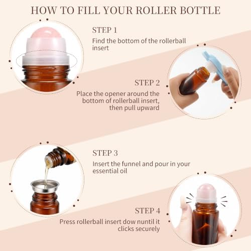 Roller Ball Applicator,Rose Quartz Roller Bottle,50ml Refillable Amber Glass Roll On Bottles with Natural Crystal Roller Balls,Leak-Proof Travel Perfume Bottle with Gold Caps (Pink+Purple) - Image 6