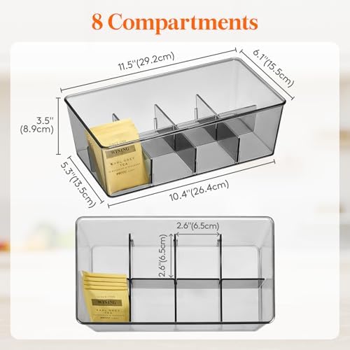 2 Pack 16 Compartment Tea Organizer, Stackable for Cabinet, Black