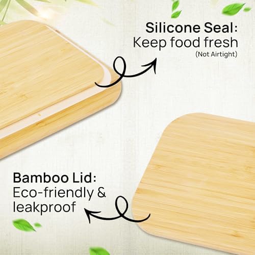 4 Pack Glass Food Storage Containers with Bamboo Lids Meal Prep