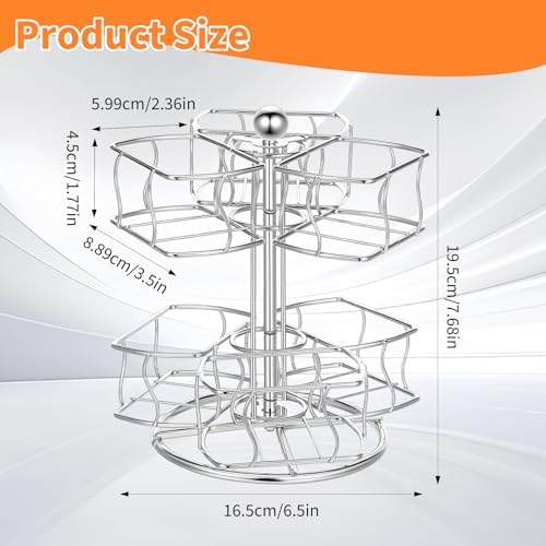 Tea Bag Organizer, 360 Degree 2 Tier Tea Bag Spining Carousel Organizer with 6 Compartments for Countertop Kitchen Cabinet, Holds Up to 60 Bags