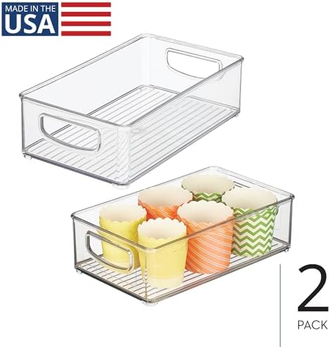 Stackable Pantry Bin with Handles, Set of 2, Clear