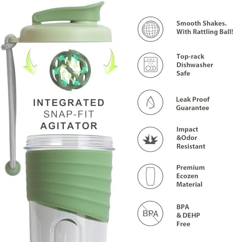 Shaker Bottle for Protein Mixes，24 oz，Protein Shaker Bottles with Whisk Ball, Mixer Bottle, Protein Bottle,Portable Pre Workout Whey Protein Drink Shaker Cup，Forest Green - Image 2