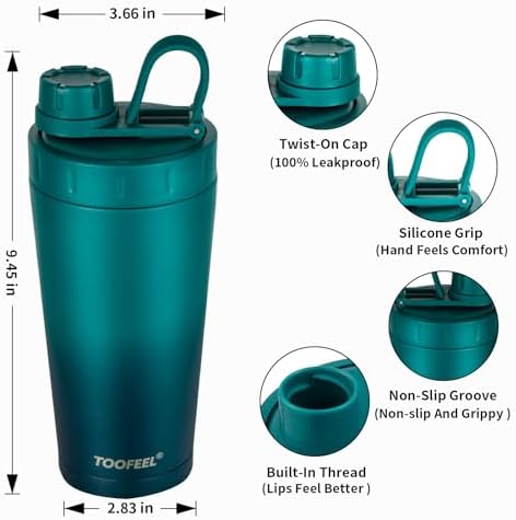 TOOFEEL Protein Shaker Bottle 20 oz - Double Walled Insulated Vacuum Shaker Cups for Protein Shakes, Keeps Cold/Hot, Metal Stainless Steel Water Bottle, Preworkout Gym Shaker Bottle - Image 4