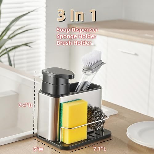 3-in-1 Kitchen Sink Caddy,Dish Soap Dispenser with Sponge Holder