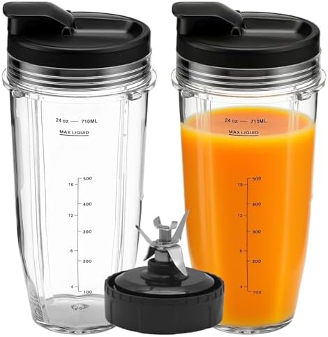 Replacement 24oz Blender Cups with Lid for Ninja, 7 Fins Extractor Blade Compatible with Nutri Auto iQ BN401 BN751 BN801 BL642 BL456 BL480 Foodi SS401 SS101 NN100 NN210 NN102 BL2012 by Unknown