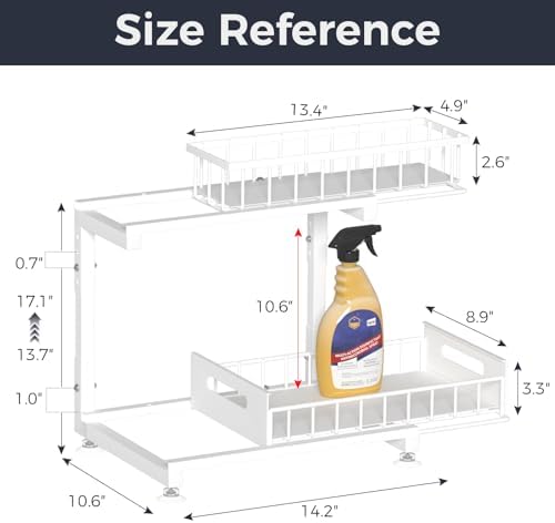2-Pack L-Shaped Under Sink Organizer, 2-Tier Pull-out Cabinet Rack