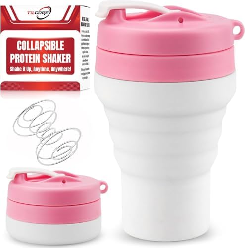 Collapsible Protein Shaker Bottle: 20 Oz Travel-Friendly Shaker Cups, Pink by Unknown