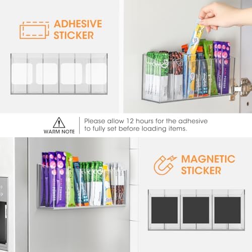 Drink Packet Organizer, Mountable Water Packet Organization Holder with Adhesive & Magnetic Sticker, Pantry Organizers Kitchen Storage for Countertop Table Fridge Cabinet