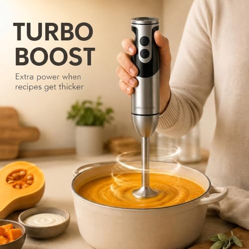 3‑in‑1 Immersion Hand Blender, 12‑Speed Titanium Stainless Steel Stick Blender with Whisk & Milk Frother