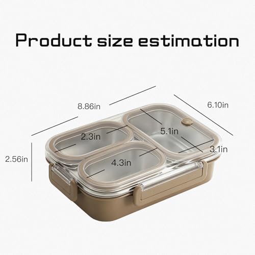 Adult Lunchbox, 304 Stainless Steel Lunchbox, Leak-proof 3-compartment Stainless Steel, Suitable for Office and Outdoor Use
