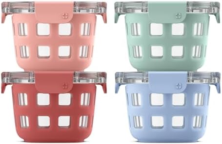Duraglass 2 Cup Glass Storage Containers with Lids, 4 Pack, Melon