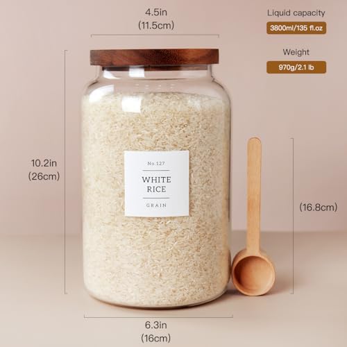 2 PCS Large Glass Jar with Airtight Lid, Glass Food Storage Jars for Tea,Spice,Cereal, Egg,Flour,Coffee and More(1 gallon/4000 ml)