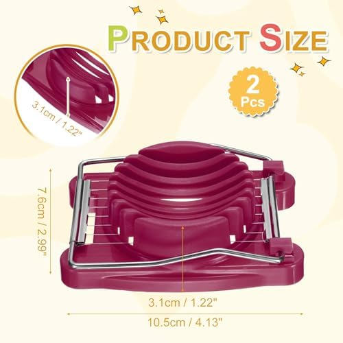 uxcell 2 Pack Egg Slicer for Hard Boiled Eggs Stainless Steel Wire Rose Red - Image 2