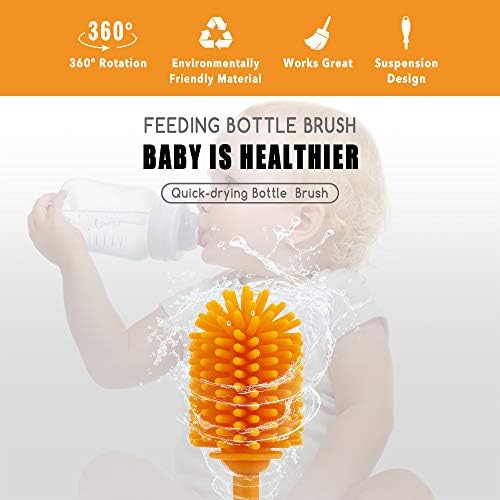 Silicone Bottle Brush with Long Handle, 12.5" Bottle Cleaning Brush, Orange - Image 6