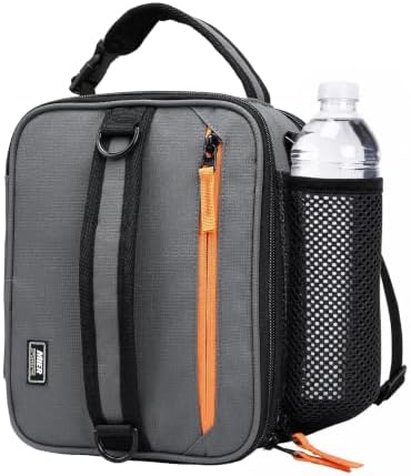 Expandable Small Lunch Box for Men Women Kids Work School, Grey/Orange