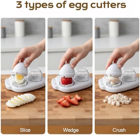 Egg Slicer for Hard Boiled Eggs, 3-in-1 Egg Cutter with 3 Slice Modes, Stainless Steel Dicer for Strawberry Mushroom Grape Kiwi, Multipurpose Kitchen Chopper Tool (Gray)