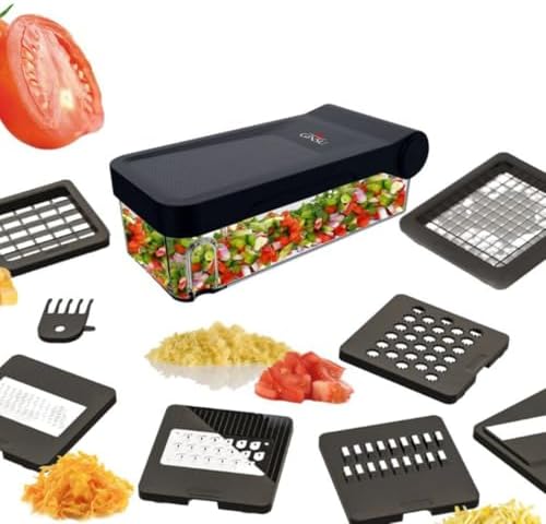 GINSU Plastic Pro Multifunctional Vegetable Chopper & Slicer – 11"x6"x4" Food Dicer, Cutter & Mandoline with 8 Interchangeable Blades for Chopping, Slicing, Dicing & Grating - Image 5