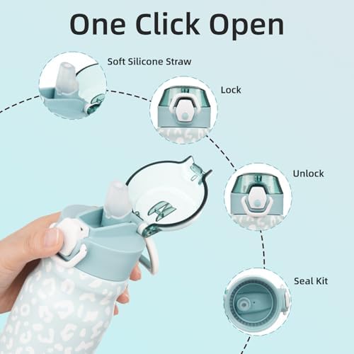 BJPKPK 14 oz Insulated Water Bottle, Straw, Handle, Stainless Steel Flask - Image 3
