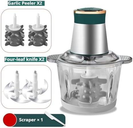 3L Multfunctional Garlic Peeler Household Electric Meat Grinder Garlic Shredder Fruit and Vegetable Chopper Kitchen Tool For Onion, Meat, Nuts, Fruits, Garlic, Vegetables(Green,Two knife) - Image 2