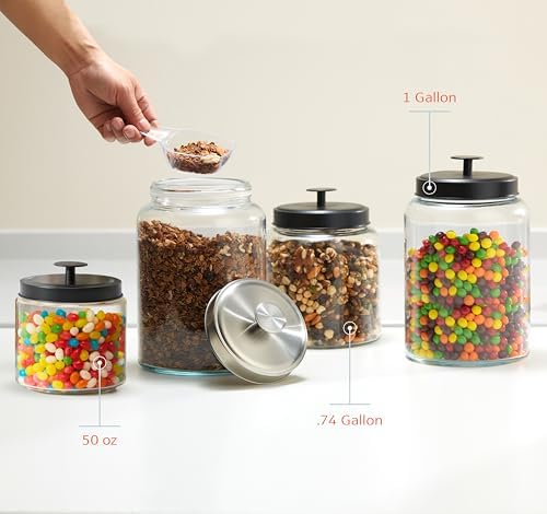 Glass Storage Containers with Lids, Glass Jar with Lid, 1 Gallon, Set of 2, Glass Canister, Storage, Laundry, Kitchen Jar, (Circular, Black)