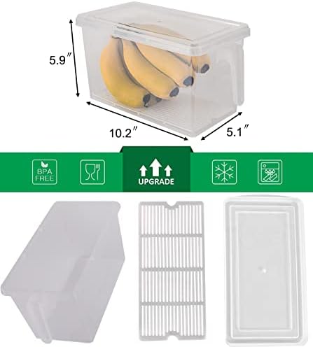 Produce Saver Containers for Refrigerator with Drain Tray, 5L x 4 Stackable Fruit Storage Containers for Fridge,Vegetable Storage Keep Fresh for Lettuce,Salad,Berry, Salad,Meat and Fish