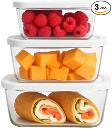 Glass Vacuum Seal Containers for Food Storage, Made For Compact Vacuum Sealer, 3pcs set [1x Small, 1x Medium, 1x Large] Works With Handheld Vacuum Sealer Machine