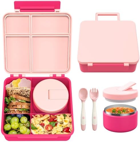 Bento Lunch Box for Kids with 8oz Soup Thermo, Pink