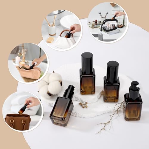 Segbeauty 1oz Glass Lotion Container for Oils, 4pcs 30ml Small Refillable Glass Pump Bottle Dispenser, Amber Empty Travel Size Foundation Pumping Bottle for Essential Oils Shampoo Face Wash Cream Gel - Image 6